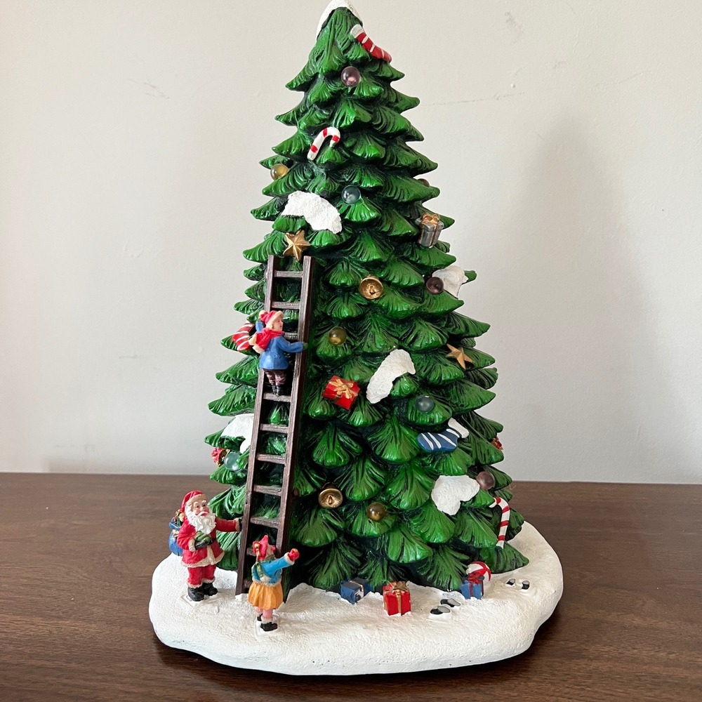 Costco Lighted Resin Christmas Tree Figurine Santa and Children Decorating Table
